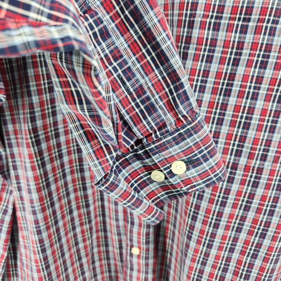 Roundtree & York Men's 2XT Blue Red Plaid Cotton Long Sleeve Button - Picture 5 of 6